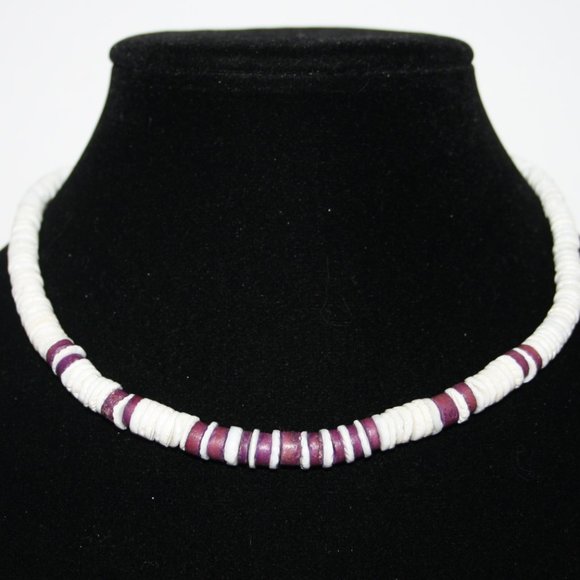 White shell and purple beaded necklace 16"